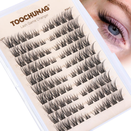 Picture of TOOCHUNAG Lash Clusters 8-16 Natural Eyelash Clusters 100pcs C Curl Wispy Individual Lashes Left&Right DIY Lash Extension Thin Band Cluster Eyelashes Extensions