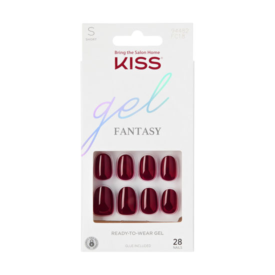 Picture of KISS Gel Fantasy, Press-On Nails, Nail glue included, 'One Call', Red, Short Size, Oval Shape, Includes 28 Nails, 2g glue, 1 Manicure Stick, 1 Mini File