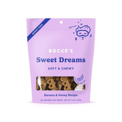 Picture of Bocce's Bakery Dailies Sweet Dreams Dog Treats for Bedtime Support, Wheat-Free Dog Treats, Made with Real Ingredients, Baked in The USA, All-Natural Soft & Chewy, Banana & Honey, 6 oz