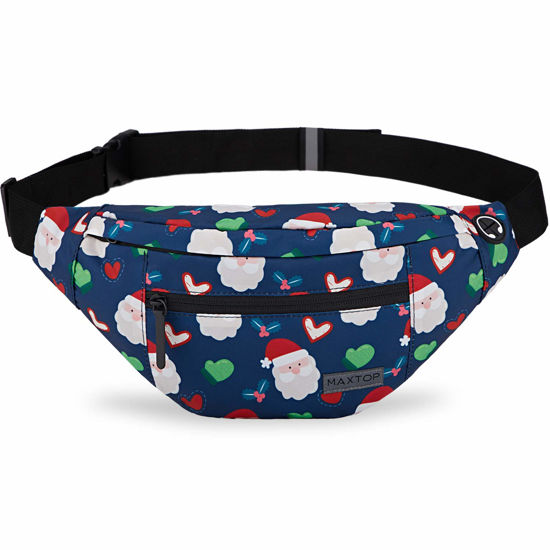 Picture of MAXTOP Large Fanny Pack with 4-Zipper Pockets Gifts for Enjoy Festival Sports Workout Traveling Running Casual Hands-Free Waist Pack Crossbody Phone Bag Carrying All Phones (Santa Claus, Large)