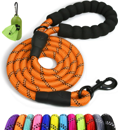 Picture of Taglory Rope Dog Leash 5 FT with Comfortable Padded Handle, Highly Reflective Threads Dog Leash for Small Dogs, 3/8 inch, Orange