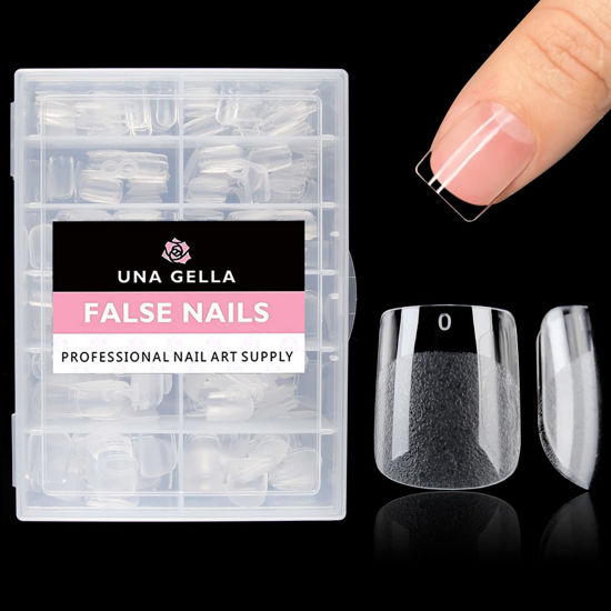 Picture of UNA GELLA Extra Short Square Fake Nails XS 216pcs Pre-shape Extra Short Square Press on Nails Short Square Gel Tips Full Cover Acrylic Short Square Nails False Nails For DIY Salon 12 Sizes