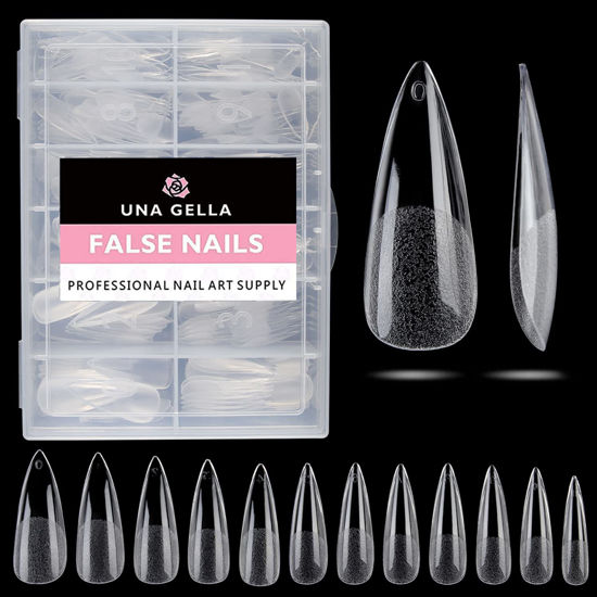 Picture of UNA GELLA Stiletto Fake Nails 216pcs Stiletto Press on Nails Pre-shape Stiletto Nails Tips for Full Cover Acrylic Stiletto Nails French False Nails For Nail Extension Nail Art DIY Salon 12 Sizes