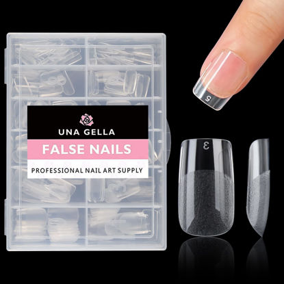 Picture of UNA GELLA Short Square Fake Nails 216pcs Short Square Press on Nails Pre-shape Gel Nail Tips for Full Cover Acrylic Nails False Nails For Nail Extension Home DIY Nail Salon 12 Sizes Gelly Tips