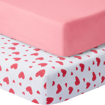 Picture of GUNTAIL Baby Crib Sheets for Boys Girls, 2 Pack Fitted Crib Sheet for Standard Crib and Toddler Mattress, Soft Microfiber Baby Sheet 52x28x8in. (Love & Pink)