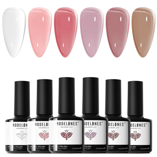 Picture of modelones Jelly Gel Nail Polish Set 6 Colors, Translucent Nude Brown Beige Taupe Pink Milky White Sheer Korean Trend Icy Transparent Nail Art Design Starter Kit Manicure at Home Holiday Gift