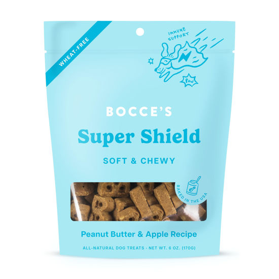 Picture of Bocce's Bakery Dailies Super Shield Dog Treats for Immune Support, Wheat-Free Dog Treats, Made with Real Ingredients, Baked in The USA, All-Natural Soft & Chewy, Peanut Butter & Apple, 6 oz