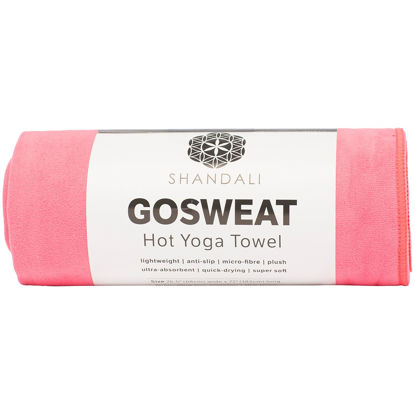 Picture of Shandali Hot Yoga GoSweat Microfiber Hand Towel in Super Absorbent Premium Lemonade Pink Suede for Bikram, Gym, and Outdoor Sports. 16 x 26.5 inches.