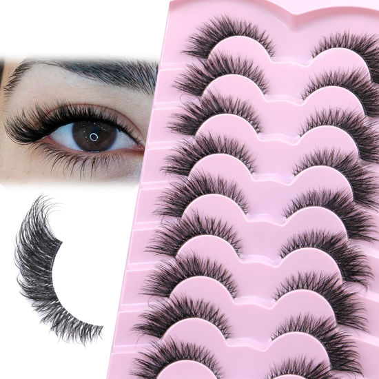 Picture of Lashes Natural Look Clear Band Cat Eye False Eyelashes zanlufly Fluffy Mink Fox Eye Lashes Wispy 6D Volume Durl Lashes Strip Eyelash Extension Look