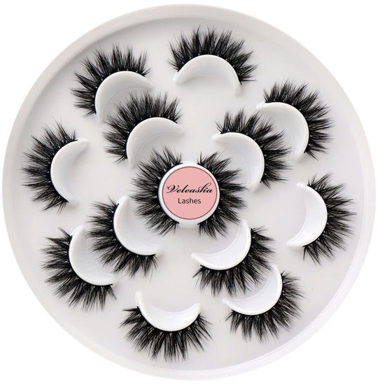 Picture of Veleasha 5D Faux Mink Lashes Handmade Luxurious Volume Fluffy Natural False Eyelashes 7 Pairs (Vivid)