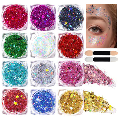 Picture of Teenitor Body Glitter Face Glitter Makeup Festival Glitter Gel, 12 Colors Face and Body Glitter Gel, Hair Glitter Gel, Glitter Gel Makeup, Glitter for Face and Hair