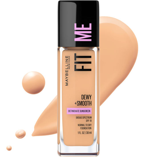 Picture of Maybelline Fit Me Dewy + Smooth Liquid Foundation Makeup, Medium Buff, 1 Count (Packaging May Vary)