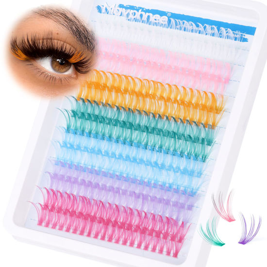 Picture of Colored Lash Extension Individuals 280 Pcs Colored Eyelashes Clusters 7 Colors Fluffy Wispy 16MM 18MM Colorful Eyelash Extensions DIY at Home by Mavphnee