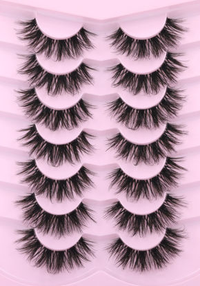 Picture of False Eyelashes Clear Band Faux Mink Lashes Fluffy 18mm Long Dramatic Invisible Wispy Lashes Fake Eye Lashes Pack by Kiromiro