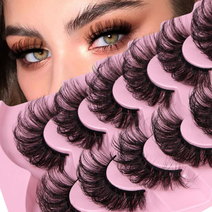 Picture of JIMIRE Lashes Mink Fluffy Dramatic Wispy False Eyelashes 20MM 6D Volume Crossed Strip D Curl Eye Pestañas Thick Soft Fake 7 Pairs Pack