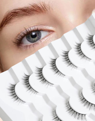 Picture of Onlyall Natural Lashes Wispy Lashes Natural Look False Eyelashes Natural Flared Eyelashes False Eye Lashes Soft Fluffy Lashes 7 Pairs HF50-Short Lashes