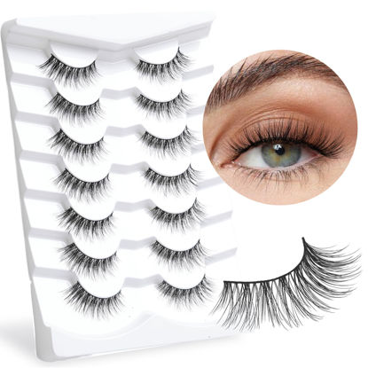 Picture of Onlyall Natural Lashes Wispy Lashes Natural Look False Eyelashes Natural Flared Eyelashes False Eye Lashes Soft Fluffy Lashes 7 Pairs D12 Flirty-13mm