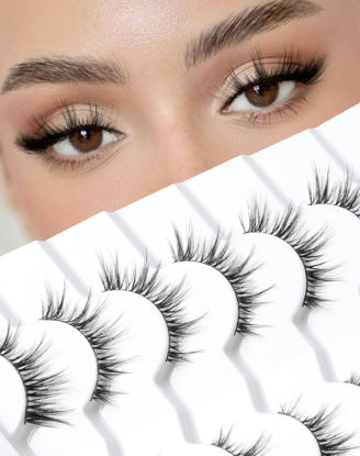 Picture of Onlyall Natural Lashes Wispy Lashes Natural Look False Eyelashes Natural Flared Eyelashes False Eye Lashes Soft Fluffy Lashes 7 Pairs D13 Sexy Cat Eye-10mm