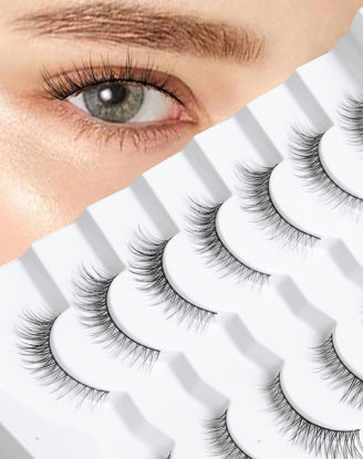 Picture of Onlyall Natural Lashes Wispy Lashes Natural Look False Eyelashes Natural Flared Eyelashes False Eye Lashes Soft Fluffy Lashes 7 Pairs D11 Gradual-10mm