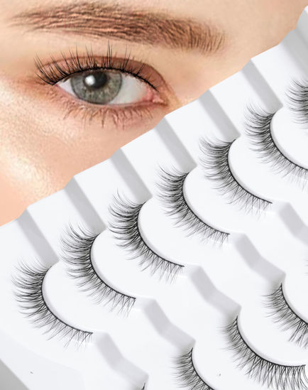 Picture of Onlyall Natural Lashes Wispy Lashes Natural Look False Eyelashes Natural Flared Eyelashes False Eye Lashes Soft Fluffy Lashes 7 Pairs D11 Gradual-10mm