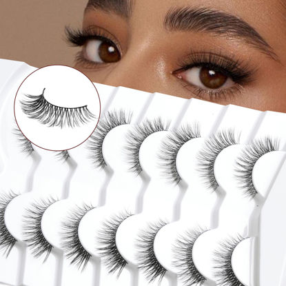 Picture of Onlyall Natural Lashes Wispy Lashes Natural Look False Eyelashes Natural Flared Eyelashes False Eye Lashes Soft Fluffy Lashes 7 Pairs DK53