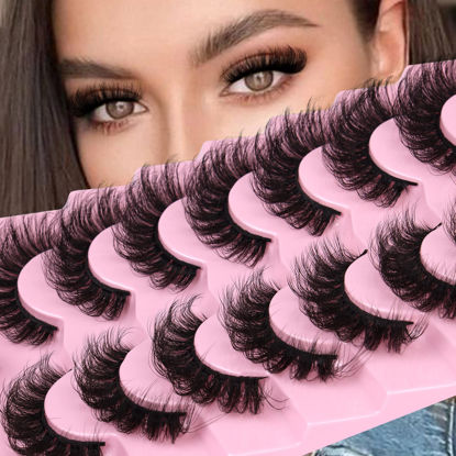 Picture of JIMIRE D Curl Faux Mink Lashes Fluffy Cat Eye 20MM Long Dramatic Mink Lashes Bulk Wispy Full Volume False Eyelashes 7 Pairs Pack