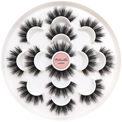 Picture of Veleasha 5D Faux Mink Lashes Handmade Luxurious Volume Fluffy Natural False Eyelashes 7 Pairs (610)