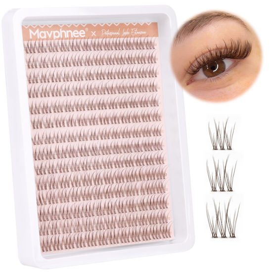 Picture of Mavphnee Brown Lash Clusters Natural Cluster Eyelash Extensions 10-12MM C Curl Lash Extension Individuals 168 Pcs DIY Self Application Lash Extension Clusters for Beginners