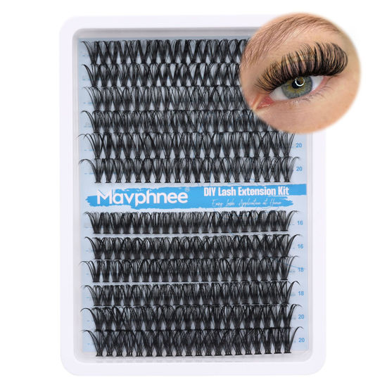 Picture of Lash Clusters 240 Pcs Individuals Eyelash Extensions 16-20MM Dramatic Long Fluffy D Curl Lash Extensions Pack by Mavphnee (40D+50D)