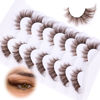 Picture of Brown Eyelashes Fairy Lashes Cat Eye Wispy False Eyelashes Strip Lashes Mink Fluffy Strip Lashes Brown Fox Eye Long Volume Fake Eyelashes 7 Pairs ALICROWN