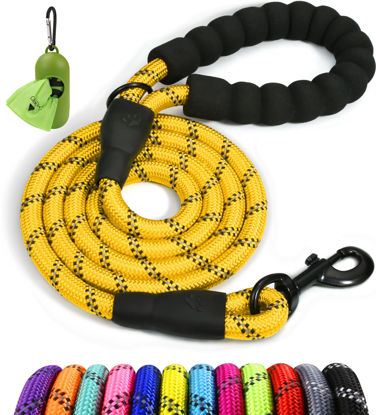 Picture of Taglory Rope Dog Leash 5 FT with Comfortable Padded Handle, Highly Reflective Threads Dog Leash for Small Dogs, 3/8 inch, Yellow