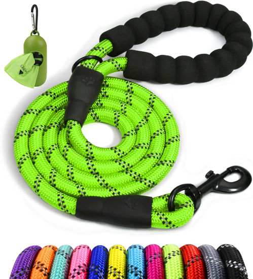 Picture of Taglory Rope Dog Leash 5 FT with Comfortable Padded Handle, Highly Reflective Threads Dog Leash for Small Dogs, 3/8 inch, Green