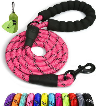 Picture of Taglory Rope Dog Leash 4 FT with Comfortable Padded Handle, Highly Reflective Threads Dog Leash for Small Dogs, 3/8 inch, Pink