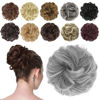 Picture of FESHFEN Messy Hair Bun Hair Pieces Elastic Wavy Curly Hair Bun Scrunchies Extensions Synthetic Chignon Hairpieces for Women Girls, Black Mix Gray Tips 1 PCS