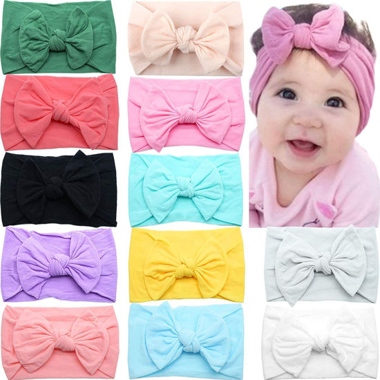 Picture of CÉLLOT Super Stretchy Soft Knot Headbands with Hair Bows Head Wrap Hair Accessories For Newborn Baby Girls Infant Toddlers Kids