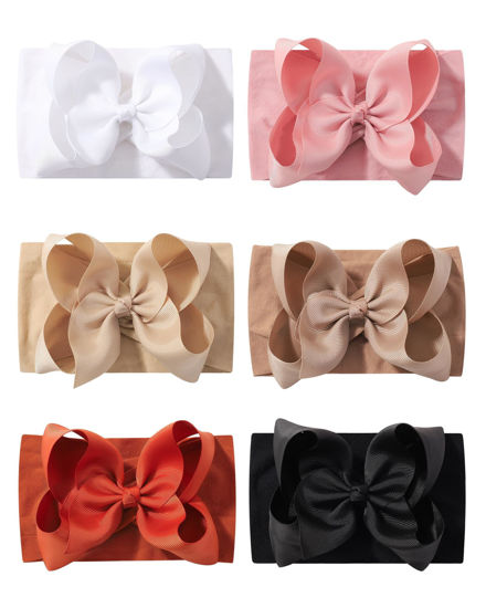 Picture of doboi 6PCS Baby Girl Headbands - Ribbon Bow Nylon Hair Accessories for Infants, Newborns, and Toddlers