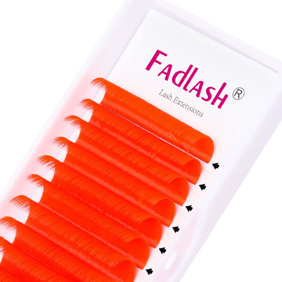 Picture of Colored Lash Extensions D Curl UV Light Neon Orange Eyelash Extensions Volume Lash Extensions 0.07 Mix Easy Fan Lash Extensions Color Lashes Extension (Orange-0.07D, 8-14mm)