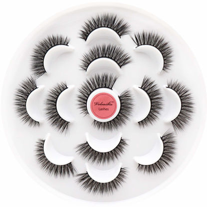 Picture of Veleasha 5D Faux Mink Lashes Handmade Luxurious Volume Fluffy Natural False Eyelashes 7 Pairs (Wing)