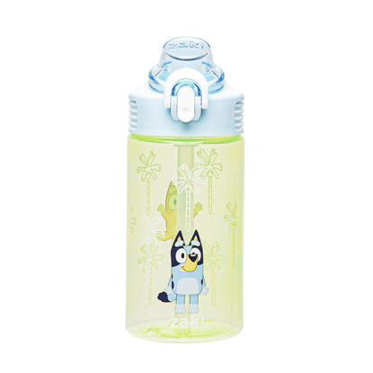 Picture of Zak Designs Sage Bluey Kids Water Bottle For School or Travel, 16oz Durable Plastic Water Bottle With Straw, Handle, and Leak-Proof, Pop-Up Spout Cover (Bluey & Bingo)