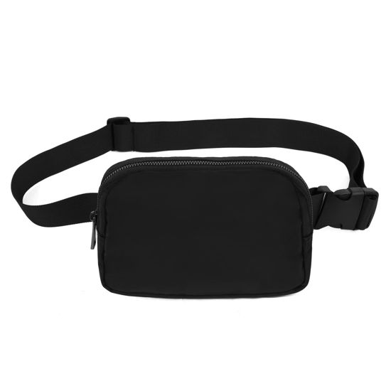 Picture of VOROLO Waist Pack for Running Fanny Pack for Women and Men Crossbody Belt Bag Bum Bag with Adjustable Strap for Sports Silver Zipper Black