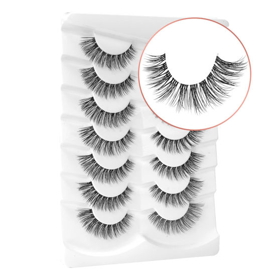 Picture of Onlyall Natural Eyelashes Mink False Eyelashes Natural Wispy Lashes Soft Clear Band Lashes Fluffy False Lashes 14MM A11