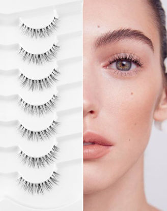 Picture of Lashes Natural Look False Eyelashes Natural Wispy Lashes Short Eyelashes Fake Eye Lashes Clear Band Eyelashes 7 Pairs A22