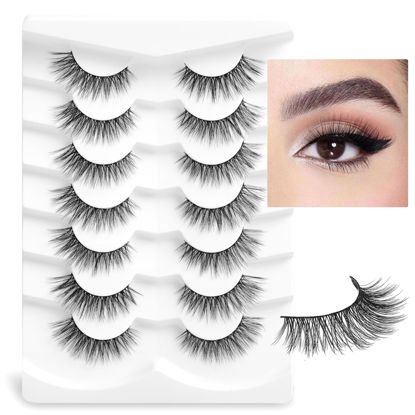 Picture of Onlyall Natural Lashes Wispy Lashes Natural Look False Eyelashes Natural Flared Eyelashes False Eye Lashes Soft Fluffy Lashes 7 Pairs D6 Volume-13mm