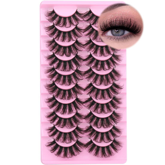 Picture of Fluffy Mink Lashes Pack False Eyelashes 6D Volume Wispy Fake Lashes Strip Curly Mink Eyelashes by TNFVLONEINS-10 Pairs