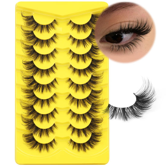 Picture of ALICROWN Lashes Cat Eye False Eyelashes Wispy Strip Fake Eyelashes Fox Eye Lashes Mink Fluffy Eyelashes with Clear Band 9 Pairs Long False Lashes