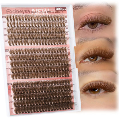 Picture of Focipeysa 30D 40D 50D Brown Eyelash Extension 300pcs DIY Lash Clusters 10-16mm Individual Lash Cluster Lashes Extension Easy to Apply and Remove at Home for Beginners