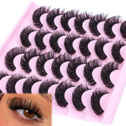 Picture of False Eyelashes Fluffy Russian Strip Lashes D Curl Fake Eyelashes Extension Wispy Cat Eye Lashes Handmade Soft Reusable 14 Pairs Lashes Pack