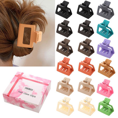 Picture of Alemaky 18 Pack Square Small Hair Clips for Women Girls,2 Inch Matte Rubber Coating Medium Claw Clips Thin Short Hair,Strong Hold Jaw Clips(Neutral Color Hair Accessories)