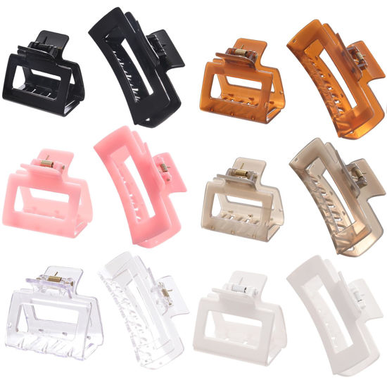 Picture of Alemaky 12 Pack Square Claw Clips, Big and Small Neutral Rectangle Hair Claw Clips, Non-slip Matte Large Hair Clips for Women,Strong Hold jaw clip for Thick Thin Hair (clear Jelly colour)