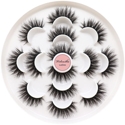 Picture of Veleasha 5D Faux Mink Lashes Handmade Luxurious Volume Fluffy Natural False Eyelashes 7 Pairs (601)